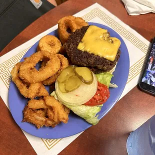 Burger and onion rings!