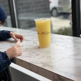 Mango slush with lychee jelly