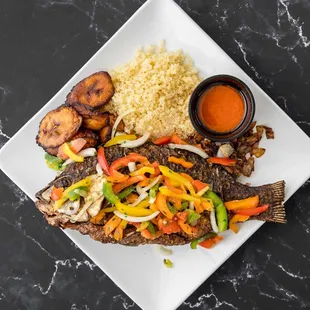 Attieke with Tilapia and Seasoned Veggies