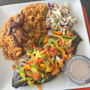 Jollof and Tilapia with Seasoned Veggies
