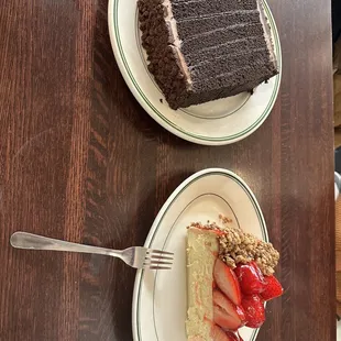 Cheesecake and chocolate cake