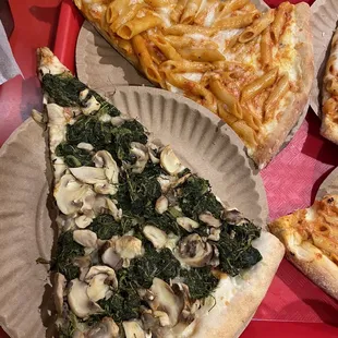Spinach and mushroom pizza &amp; pasta pizza