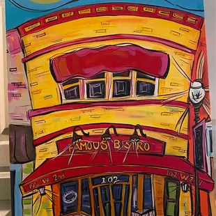 a painting of a restaurant