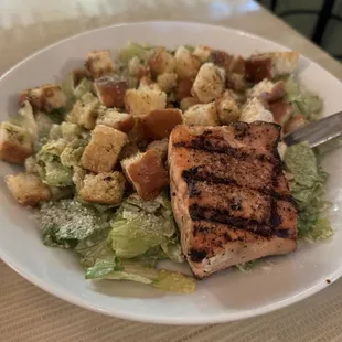 Caesar salad with salmon