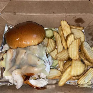 BBQ Pulled Chicken Sandwich and Fries