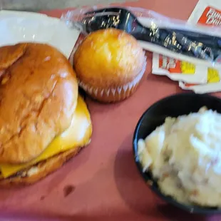 Kuds cheese burger and mash potatoe