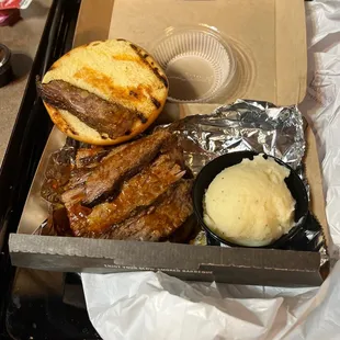 Texas Beef Brisket Sandwich and mashed potatoes