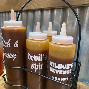 All bbq flavor sauces on each table