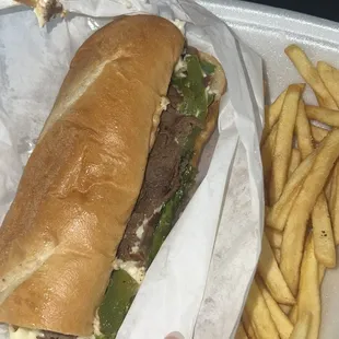 Philly cheesesteak and fries