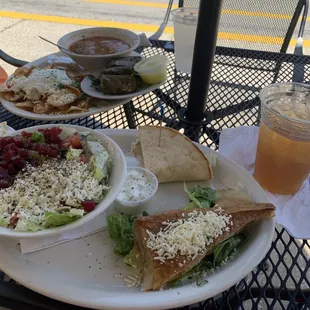 Greek salad which includes their potato salad, spanakopita, chicken salad pita!