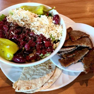 Chopped Greek salad with gyro (no potato salad)