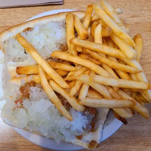 Hot dog &amp; hamburger special w/chili and onions