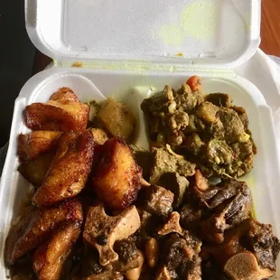 a meal in a styrofoam container