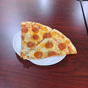 This is two slices of pepperoni pizza