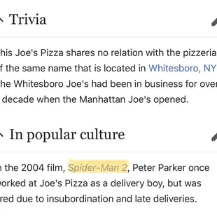 Fun facts - https://en.m.wikipedia.org/wiki/Joe%27s_Pizza