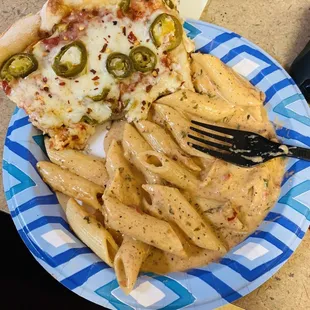 This is the pizza and the Penne Arrabiata pasta!