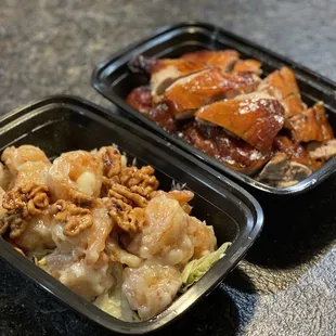 Walnut Shrimp.  Roasted duck