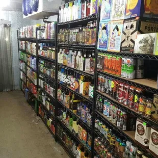 Half of the beer cave with many different craft beer and microbrews