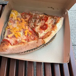 Ham and pineapple and meat combo slice.