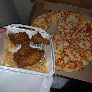 a pizza and chicken