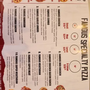 the menu for the restaurant