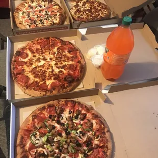 It's a party.  Garlic bread, chicken pizza, combo, pepperoni, and free choice of soda when pick up only.