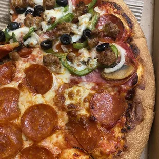 Large pizza half combo half pepperoni