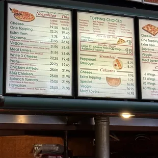 the menu and prices