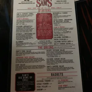 the menu of the restaurant