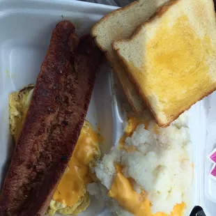 Sausage and eggs breakfast.