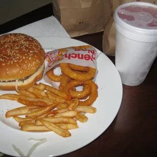 plated up:  Giant burger deal for $2.99 and it comes out to $3.20 after tax &amp; $2.35 for order of onion rings