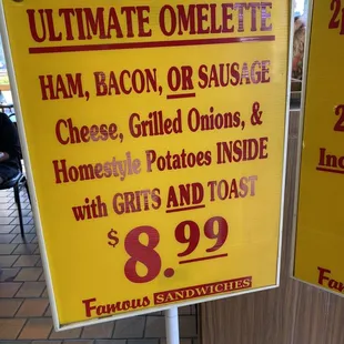 a sign for the ultimate omelette