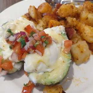 Avocado Benedict and Home Fries