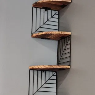 a set of shelves on a wall
