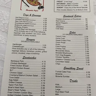 Extensive menu includes daily specials