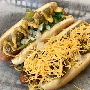Chicago Dog (back) and San Antonio Dog (front) - DELICIOUS!