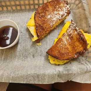 French toast, egg and cheese sandwich