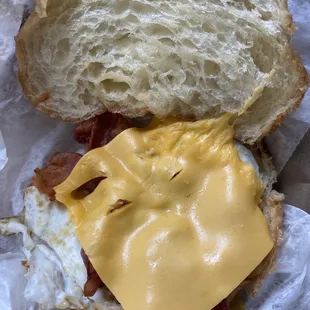 Bacon egg and cheese on a crescent
