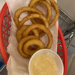 Onion rings with home made chipotle mayo!