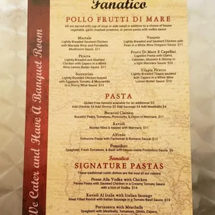a menu for a restaurant