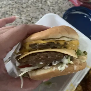 Double fancy burger combo. I added an extra piece of cheese when I got home