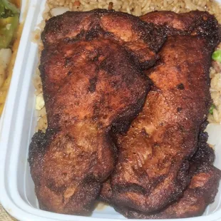 Chicken on stick meal.