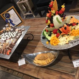 a variety of food displayed on a table