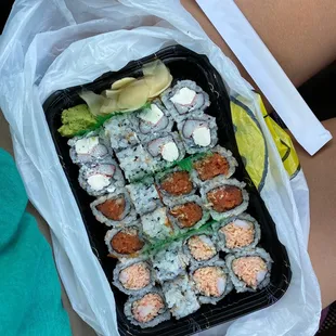 a tray of sushi
