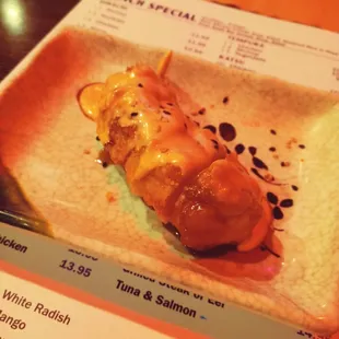 Complimentary appetizer. Fried crab stick