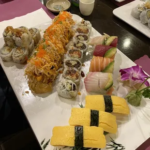 a variety of sushi and rolls