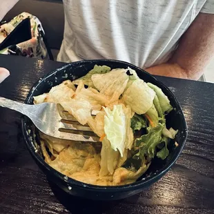 The salad that comes with the meal. (Soup or salad).