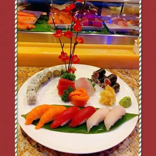 a plate of sushi on a table