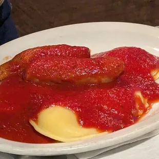 Ravioli plate with sausage