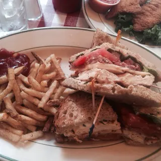 Grilled Chicken Club Sandwich with Fries